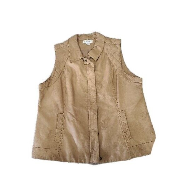 Christopher & Banks Women XL Vegan Faux Leather Tan Brown Sand Color Vest Pocket - Picture 2 of 7